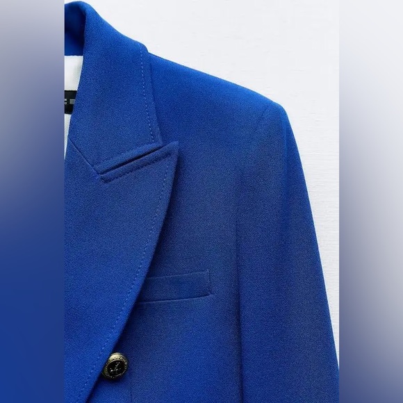 Zara Cobalt Blue Tailored Double Breasted Blazer - Picture 5 of 16